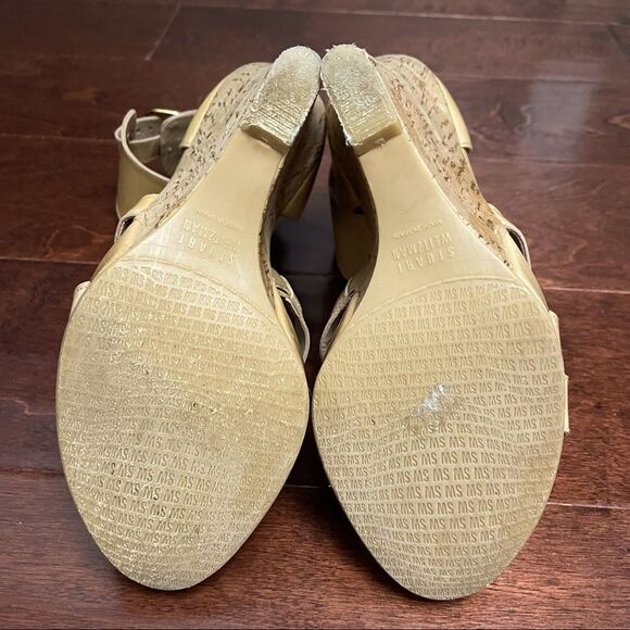 Stuart Weitzman Ankle-Cuff Tan Cork Wedge Sandal Size 7 - Picture 16 of 16
